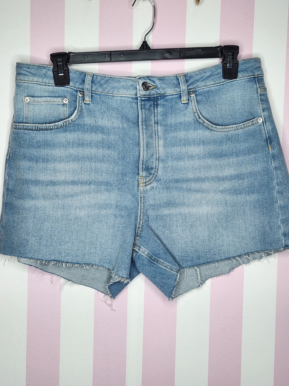ANTONIO MELANI Light Blue Cutoff Denim Shorts